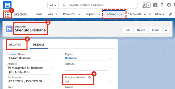 Viewing a location’s details in Salesforce CRM.