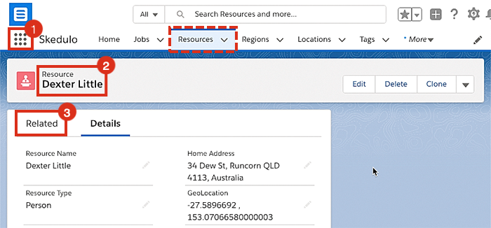 Viewing a resource’s details in Salesforce CRM.