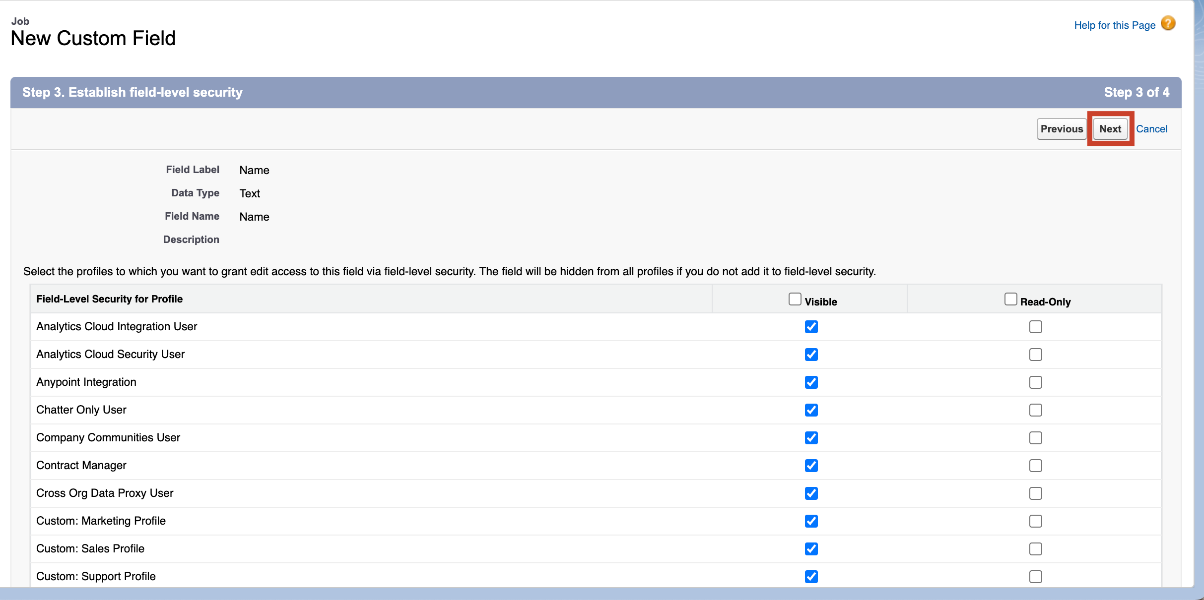 The default security settings.