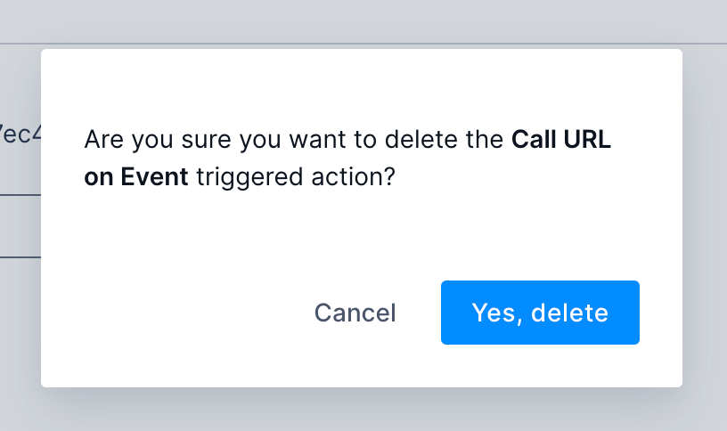 The triggered action delete confirmation modal