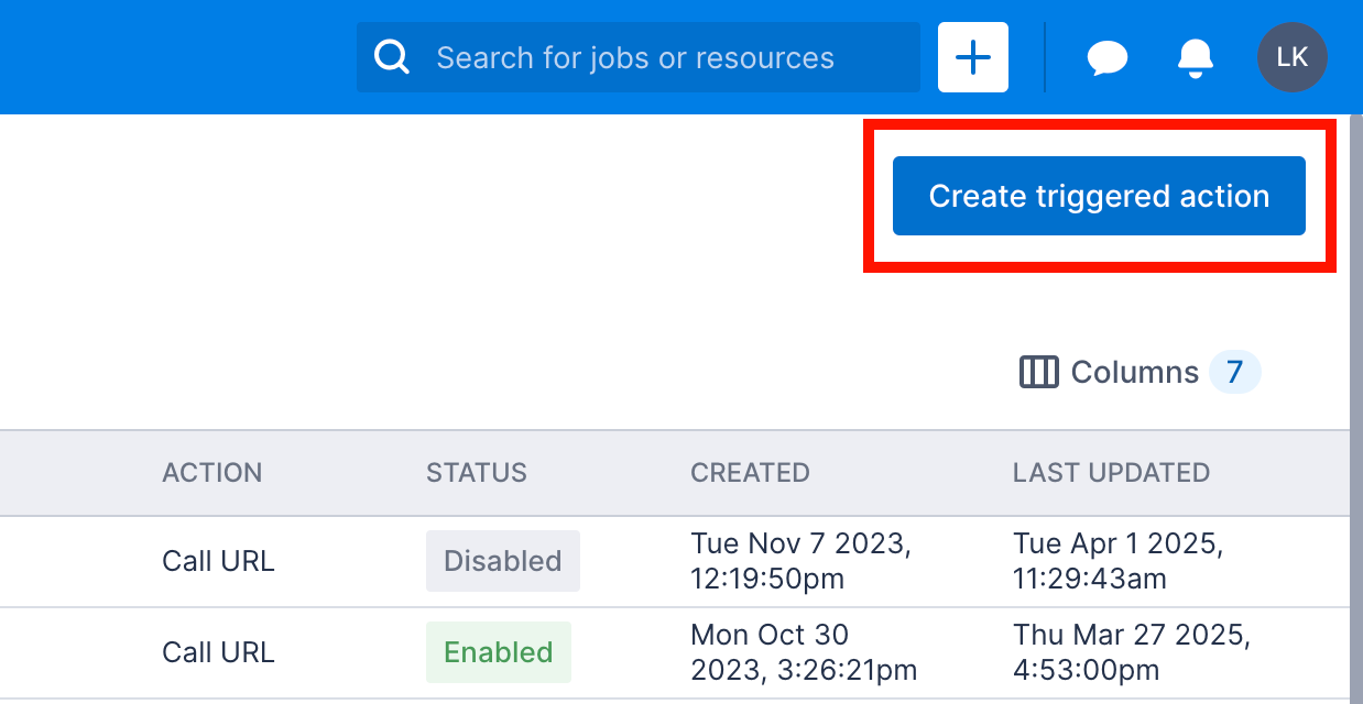The create automation button