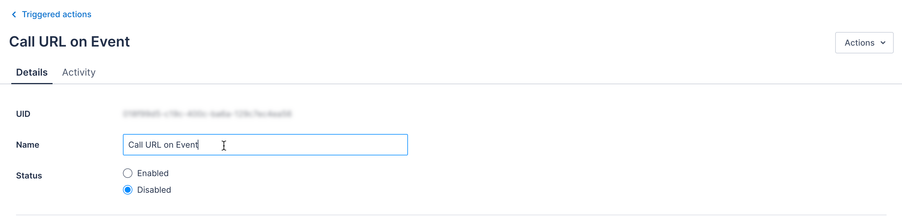 The triggered action details edit page