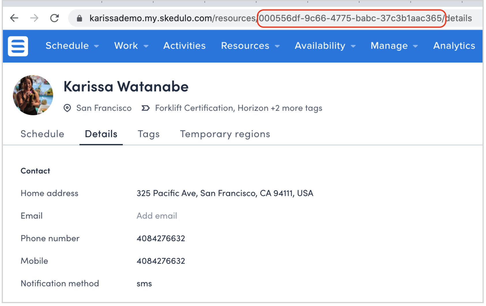 The location of the Resource UID highlighted on the URL of a resource’s record page.