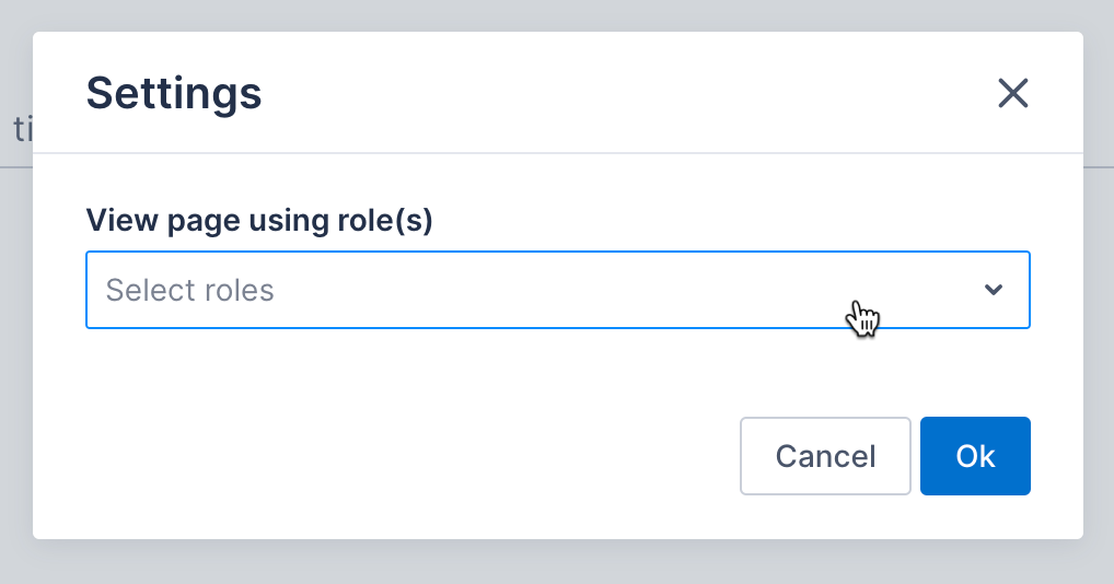 the settings modal to pick a role for viewing the preview