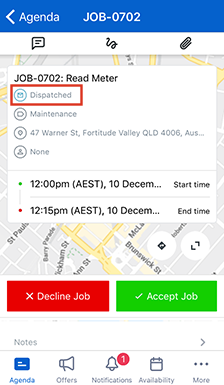 An example of job allocation status as seen in a resource’s Skedulo mobile app.