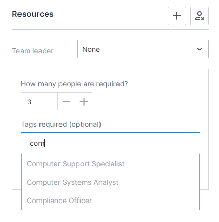 The “Tags required” field with three auto-suggested options in the drop-down