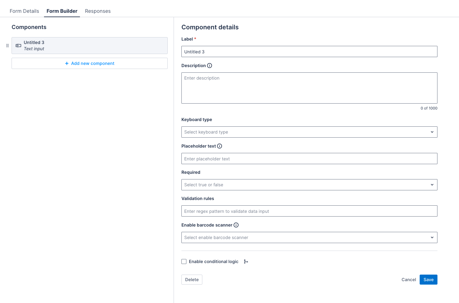 Text input component