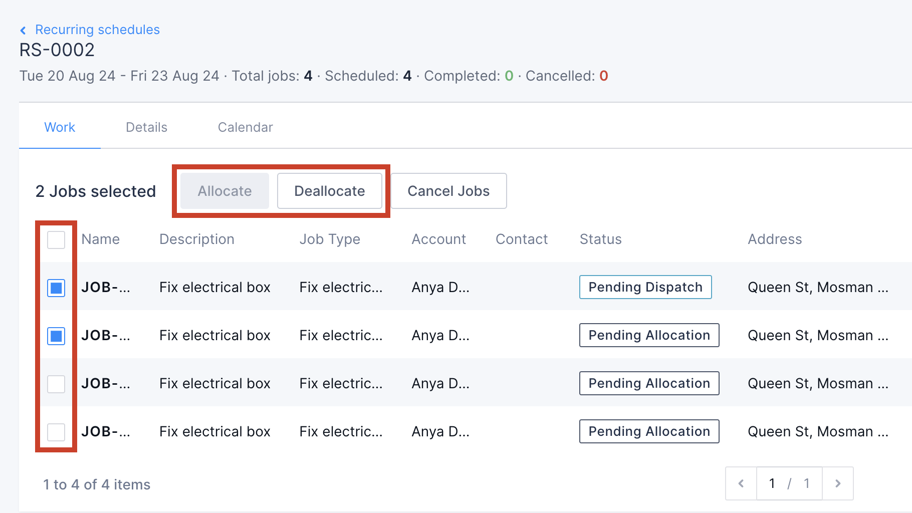 Allocating multiple resources to a recurring schedule.
