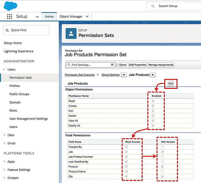 How to create a new permission set for the job products object.