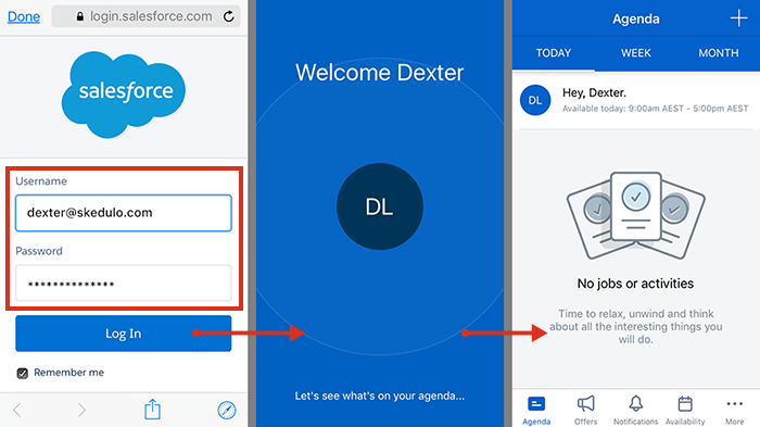 An example of a user entering their Salesforce credentials to log into Skedulo’s mobileapp.