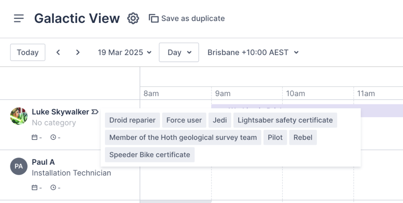 Resource details in the swimlane