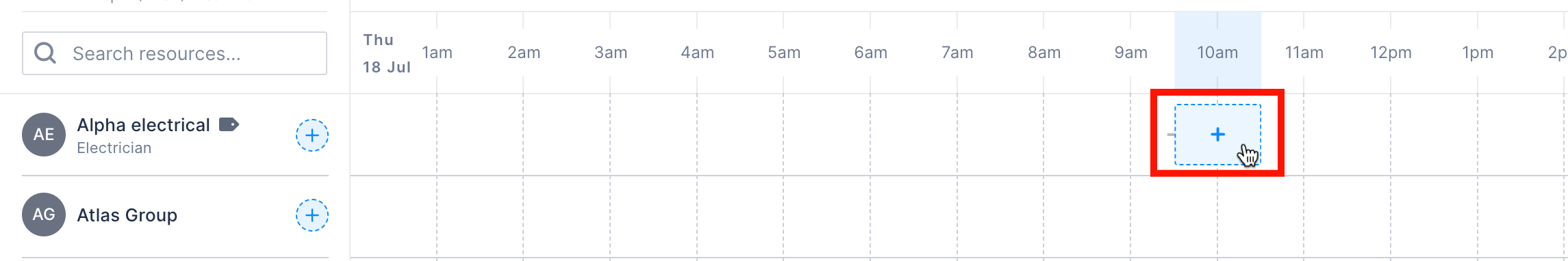 Plus icon in the team’s lane